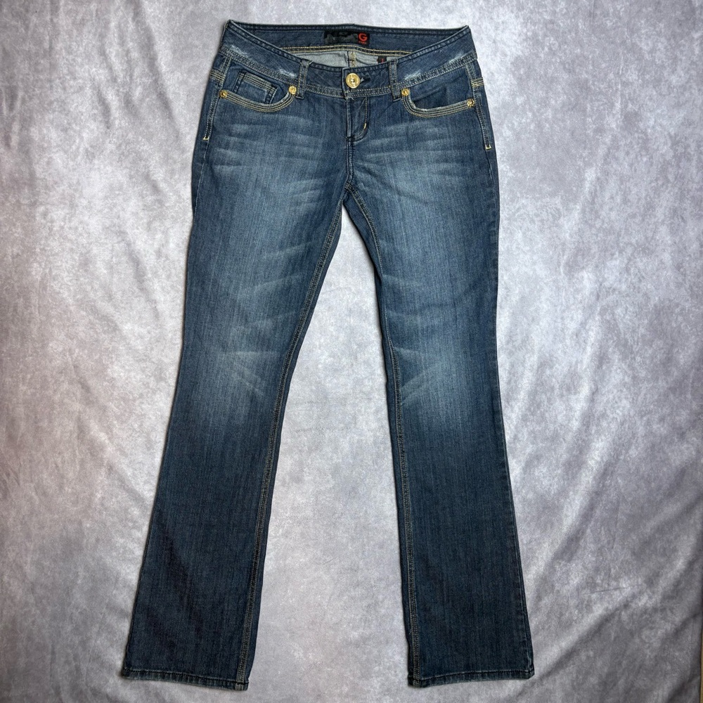G By Guess Low Rise Bootcut Metallic Gold Embellished Embroidered Jeans Size 28